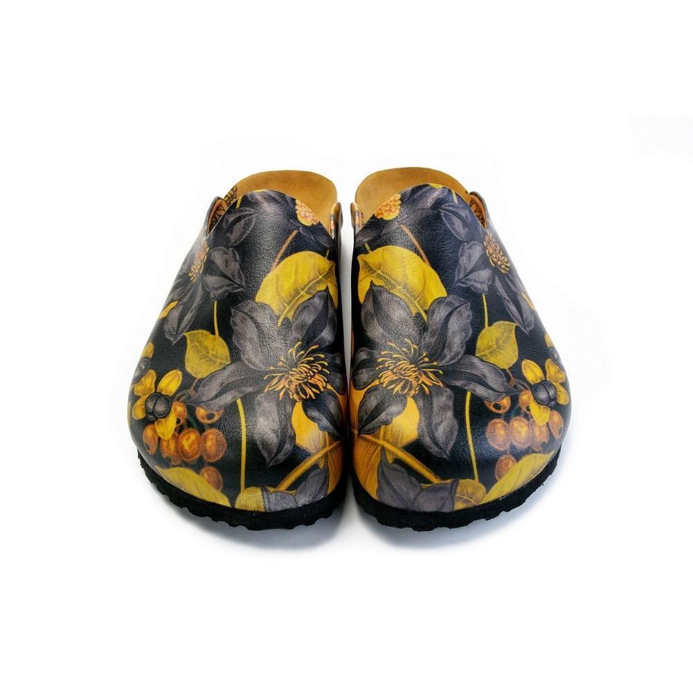 Black Flowers and Yellow Leaf Sandal - CAL1408 (774941016160)