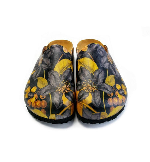 Black Flowers and Yellow Leaf Sandal - CAL1408 (774941016160)