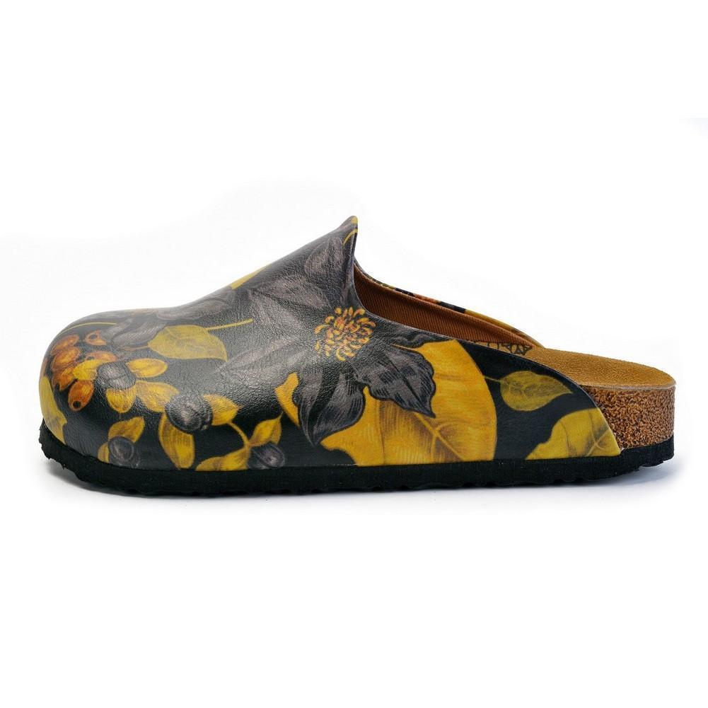 Black Flowers and Yellow Leaf Sandal - CAL1408 (774941016160)