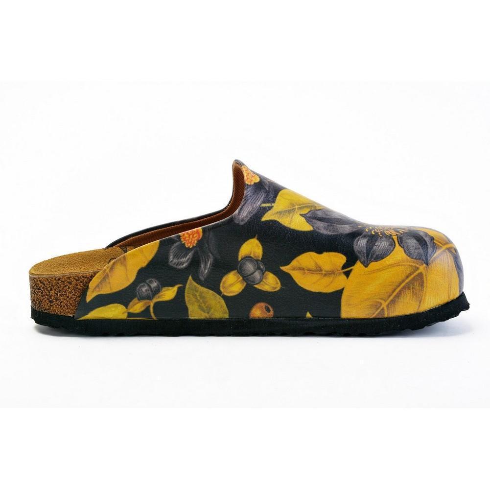 Black Flowers and Yellow Leaf Sandal - CAL1408 (774941016160)