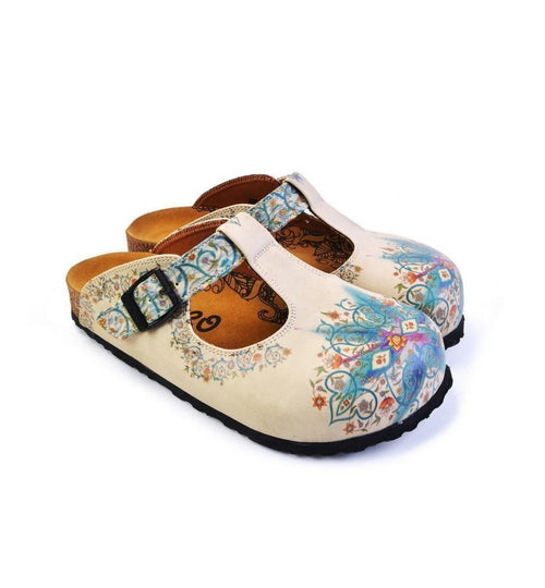 White & Blue Floral T-Strap Mule CAL1501 (774933348448)