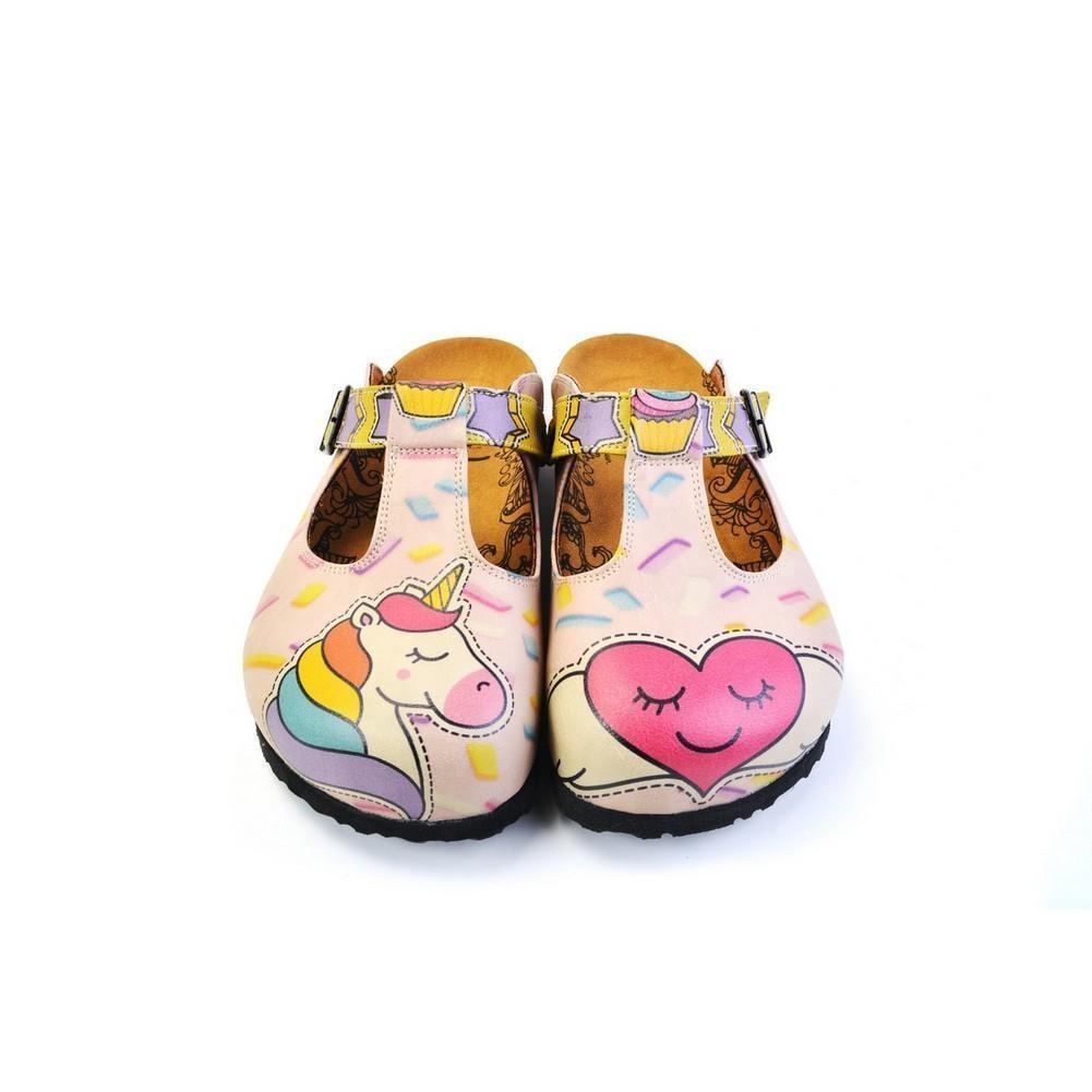White & Pink Unicorn Heart T-Strap Mule CAL1507 (774933610592)