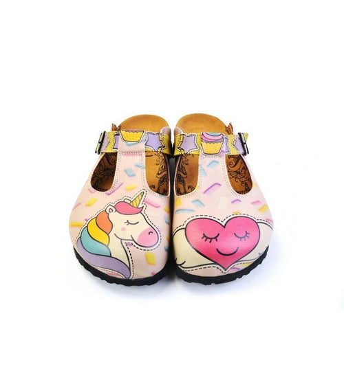 White & Pink Unicorn Heart T-Strap Mule CAL1507 (774933610592)