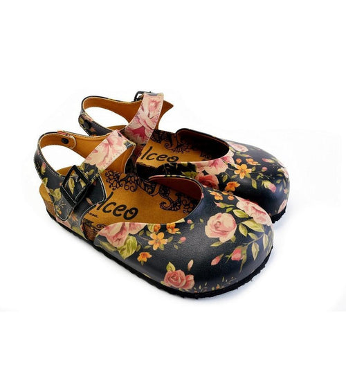 Pink Roses and Orange Flowers, Green Leaf Patterned Clogs - CAL1604 (774941474912)