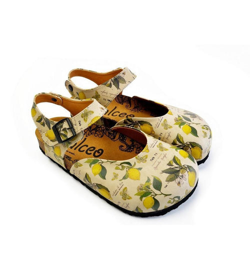 Beige, Green Leaf and Yellow Lemon Patterned and Yellow Butterflys Clogs - CAL1606 (774941671520)