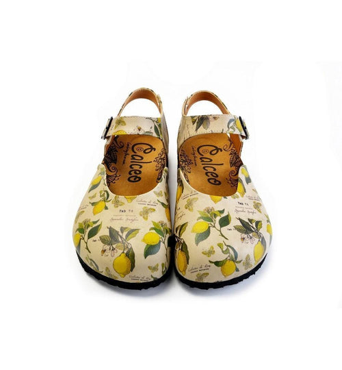 Beige, Green Leaf and Yellow Lemon Patterned and Yellow Butterflys Clogs - CAL1606 (774941671520)