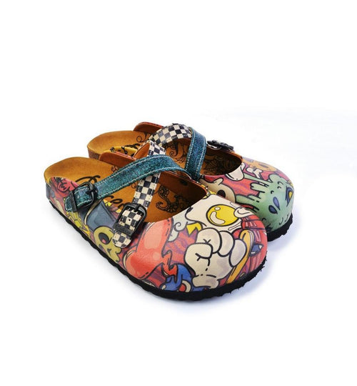 Pink & Blue Abstract Cross-Strap Mule CAL168 (774933643360)