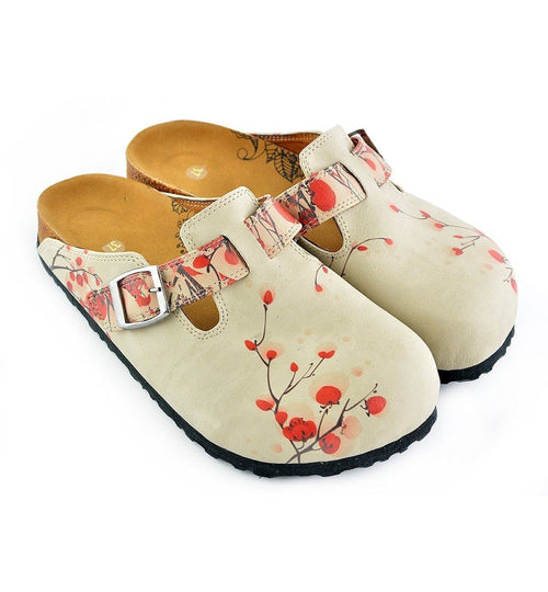 Cream & Red Floral Clogs CAL340 (737699758176)