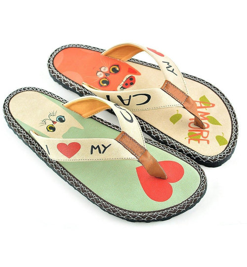 Mint & Coral I Love My Cat Flip-Flop CAL402 (737699725408)