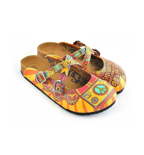 Yellow & Red Peace Sign Cross-Strap Clogs WCAL134 (737672822880)