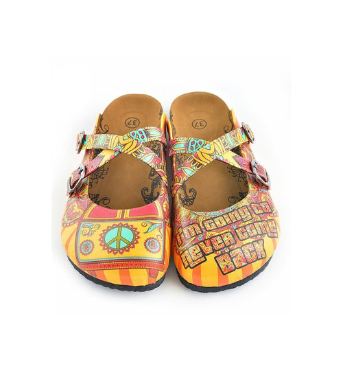 Yellow & Red Peace Sign Cross-Strap Clogs WCAL134 (737672822880)