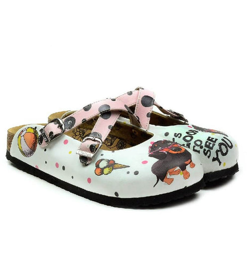 Cream Dachshund Polka Dot 'Good to See You' Crisscross-Strap Clogs - WCAL3211
