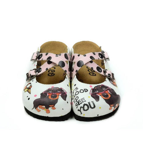 Cream Dachshund Polka Dot 'Good to See You' Crisscross-Strap Clogs - WCAL3211