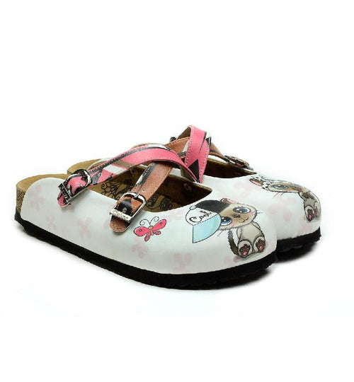 Cream & Pink Cat Crisscross-Strap Clogs - WCAL3212