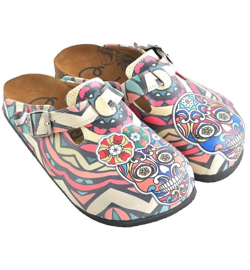 White & Pink Skull Clogs WCAL356 (737670037600)