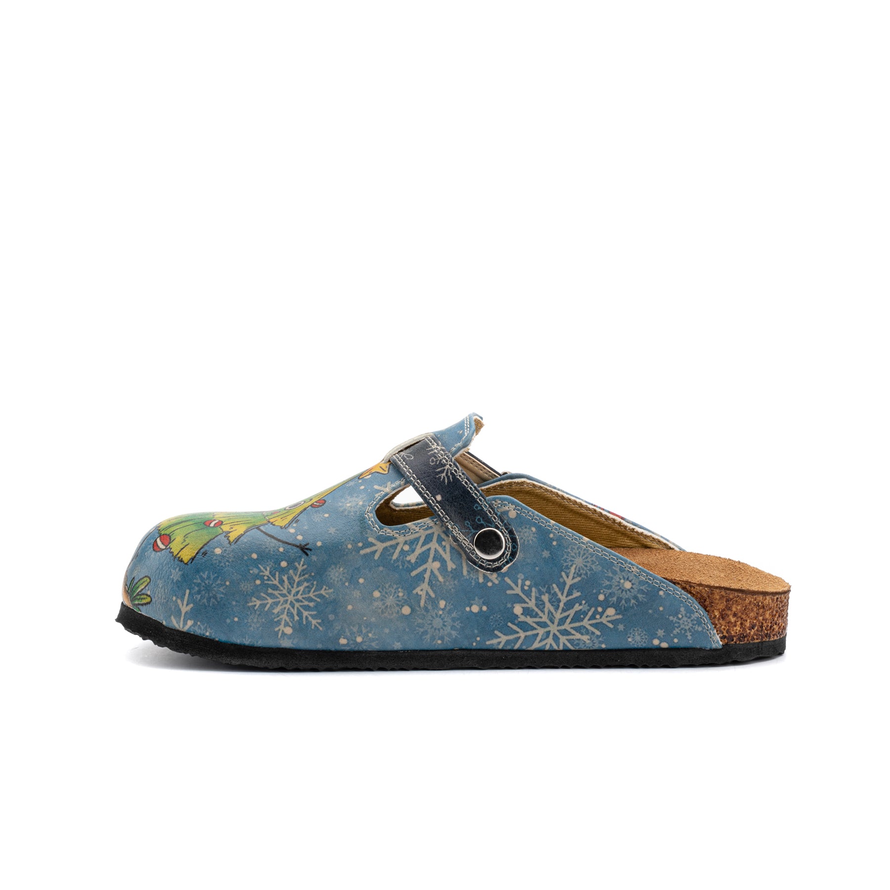 Blauwe klompen met kerstman- en kerstboomprint - CAL3412