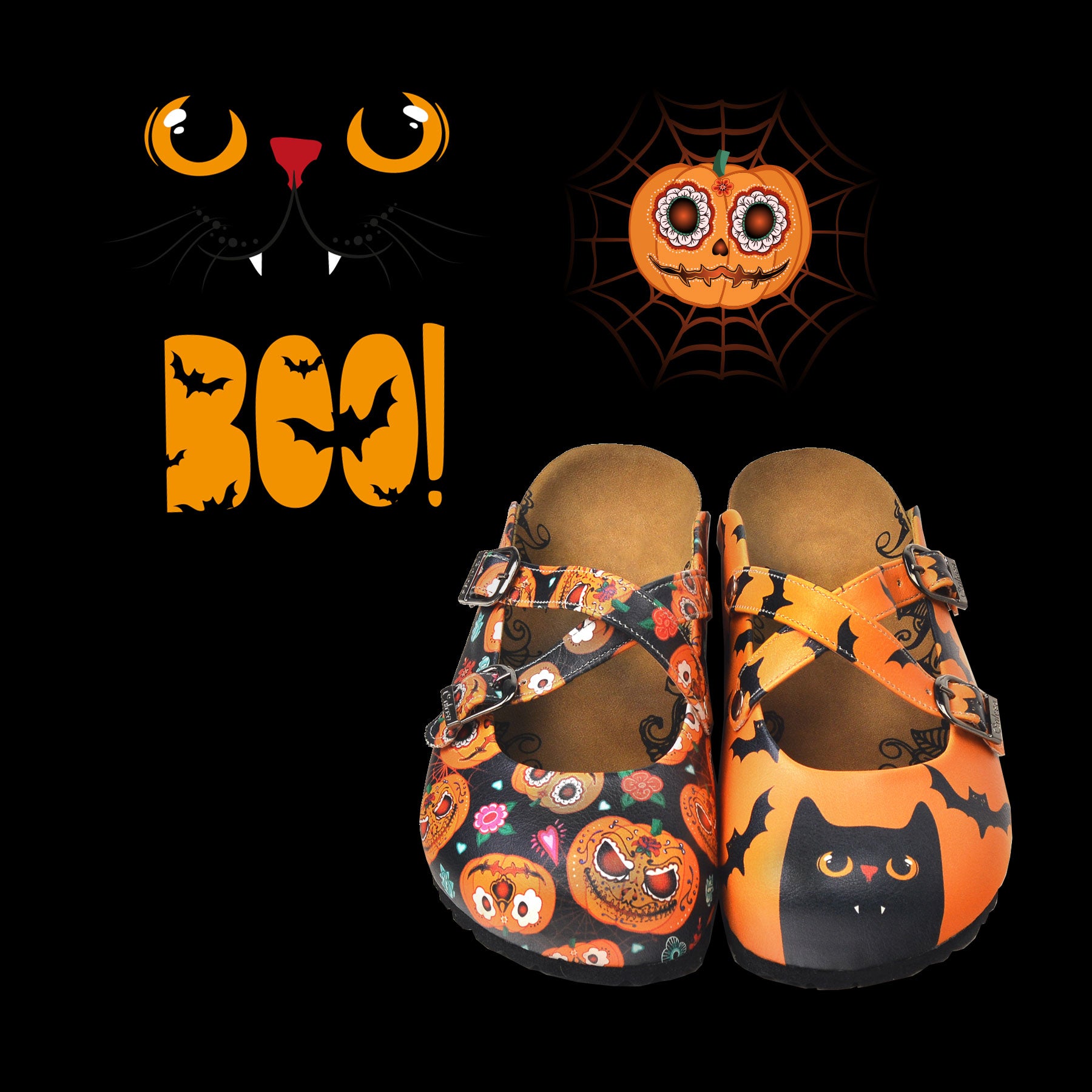 Oranje &amp; Zwarte Jack-O-Lantern &amp; Kattenklompen - WCAL3238