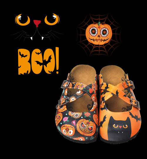 Oranje &amp; Zwarte Jack-O-Lantern &amp; Kattenklompen - WCAL3238